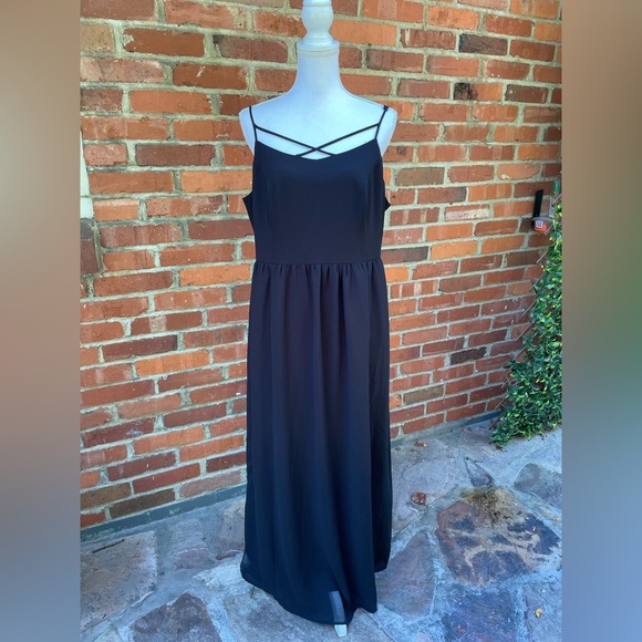 ModCloth Black Maxi Column Straight Gown Dress Spaghetti Strap Sz XL 1X - Picture 1 of 7